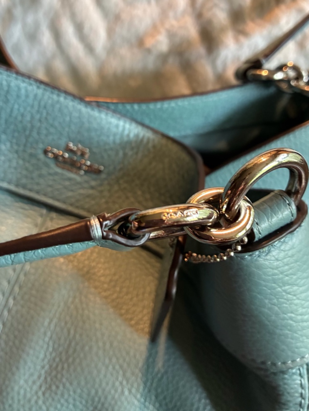 NWOT Coach Blue Pebbled Leather Shoulder Bag - Picture 3 of 16